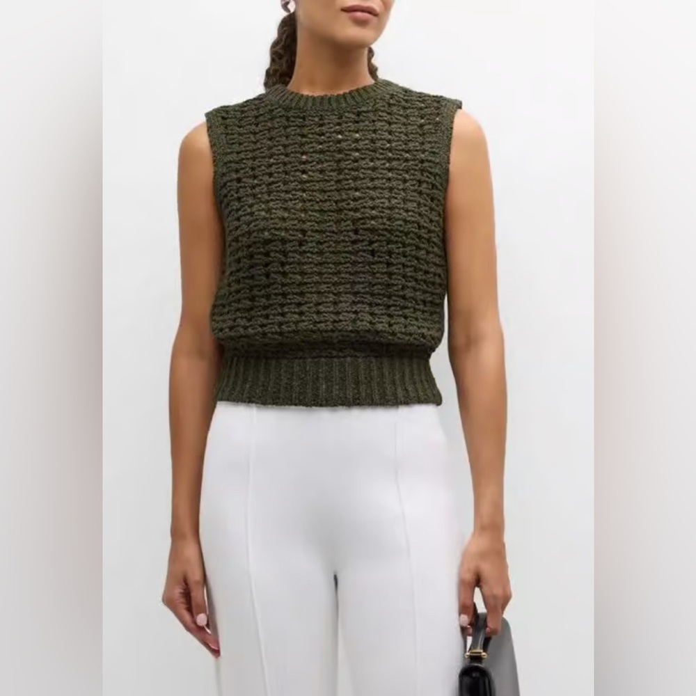 NWT Frame open stitch yarn sweater vest military green extra small